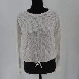 T & B Girls Ivory Dove Cropped Long Sleeve Waffle Style Top XL 14/16 NWT